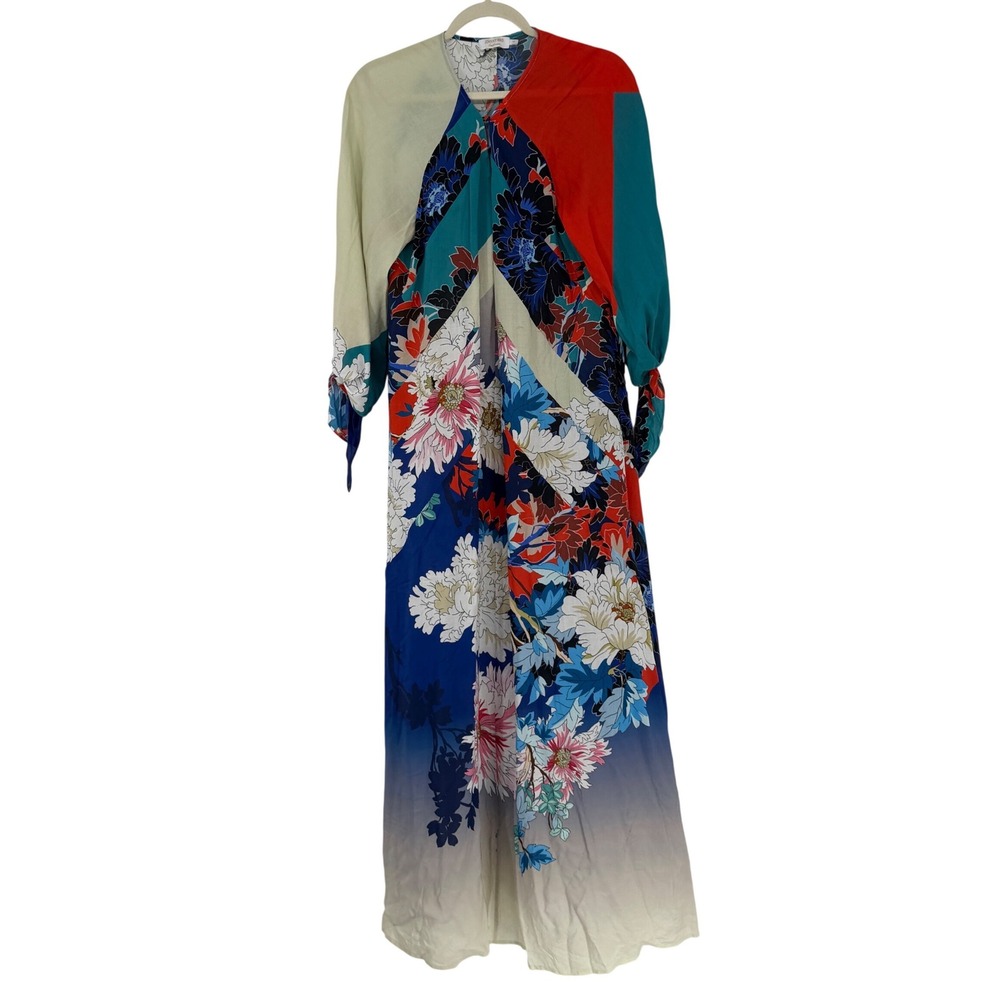 Johnny Was‎ California Floral Colorblock Maxi Dress Kimono Sleeve M